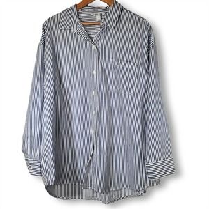 Old Navy Long Sleeve Mindy Boyfriend Button Front Shirt Blue White Size Large